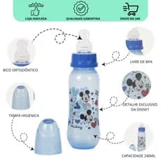 Mamadeira 240ml Disney – Bico Macio com Tampa Higiênica Azul Mickey para Bebê livre de BPA
