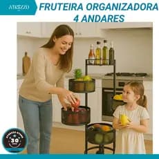 Fruteira Cesto Multifuncional Organizador Fruteira 4 Andares Preta Empilhavel Com roda