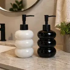 Dispenser de Sabonete 365ml Vidro Branco ou Preto Estilo Bolha Bico Preto Fosco