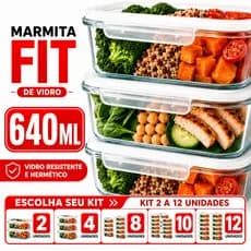 Kit Potes de Vidro Herméticos Fit 640ml com Tampa Trava | Marmita Sem Vazamento | Porta Alimentos