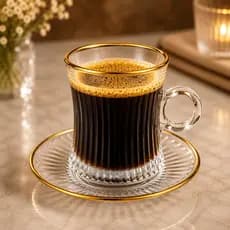 Jogo 6 Xícaras de Café Vidro 120ml com Pires Canelado Borda Dourada