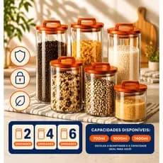 Kit Pote de Vidro Hermético Tampa de Madeira e Alça  Porta Mantimentos 2, 4 ,6 Unidades  700-1400ml