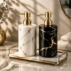 Dispenser de Sabonete Cerâmica 340ml Marmorizado Dourado