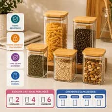 Kit Potes de Vidro Herméticos para Temperos Condimentos Tampa Bambu 2x 4x 6x 200-400ml