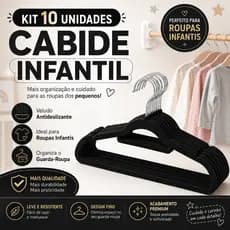 Kit 10 Cabide Infantil Veludo Preto Antideslizante Organizador Roupa Criança Resistente Top Oferta!!