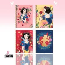 Caderno Branca de Neve Espiral | Capa Dura Universitario | 10 Matérias • 160 Folhas • Com Adesivos
