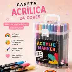 24 Canetas Acrílicas Triangular Marcador de Desenho Diversas Superfícies Papelaria