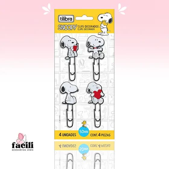 Clips Decorados Snoopy | 4 Unidades Sortidas • Papelaria Criativa Tilibra