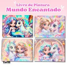 Caderno de Pintura Mundo Encantado com Princesa, Sereia e Unicornio - Diversão Desenhos Grandes