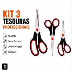 Kit 3 Tesouras Profissionais Aço Inox Multiuso Costura Artesanato Doméstico Lâmina De Titânio
