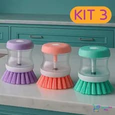 Kit Até 3 Escova de Limpeza Lava Louça Dispenser Dosador De Detergente
