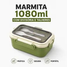 Marmita 1080ml com Divisória Talheres Pote Porta Alimentos Lancheira Marmita Para Trabalho e Escola