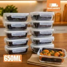 Pote Vidro Hermético 650ml Marmita Fitness Anti Vazamento Marmita Premium Microondas BPA Free