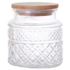 PORTA MANTIMENTOS DE VIDRO COM TAMPA DE BAMBU POTE TEXTURIZADO 600ML