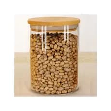 PORTA MANTIMENTOS DE VIDRO COM TAMPA DE BAMBU 1L