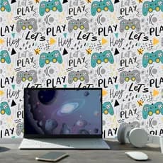Papel de Parede Gamer Videogame Console para Quarto Infantil Menino Adesivo Decorativo