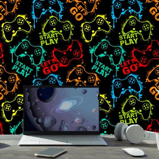 Papel De Parede Autocolante Quarto Menino Videogame Console