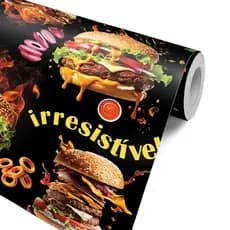 Papel de parede painel com tema fast food pizza hambúrguer pastel e lanches variados