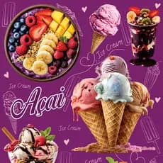 Papel de Parede Adesivo Sorvete Açaí Açaiteria Sorveteria Decoração Frutas Chocolate Copo Tigela