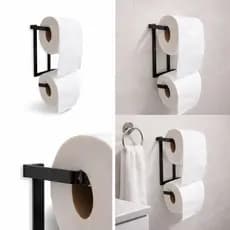 Suporte Porta Papel Higiênico Parede Preto Dourado 2 Rolos