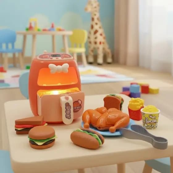 Kit Brinquedo Air Fryer Com Luzes E Acessórios Para Menino e Menina