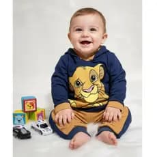 Conjunto Bebê Recém Nascido Menino Camiseta Manga Longa meia estação com Capuz Simba e Mickey + Calça Confortável