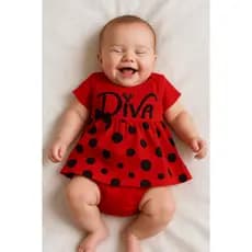 Vestido temático Diva para bebê recem nascida menina + calcinha puro Luxo