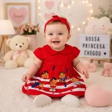 Vestido Bebê Menina Temático Personagens com Faixinha de Cabelo – Roupa para Mesversário, Festa e Fotos RN a 3 Meses