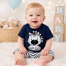 Conjunto Bebê Recém-Nascido - Camiseta + Short com Estampa Divertida Roupa Fofa e Confortável