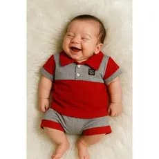 Conjunto bebê menino Mauricinho Camisa gola polo+short Conjunto verão Roupa de 0 a 6 meses.