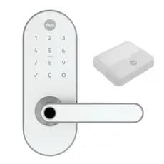 Fechadura Digital Yale YMC Branca 420W Combo Com App Biometria Senha Cartão WiFi