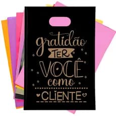 Kit 50 Sacolas Plásticas Estampada Gratidão Ter Voce 40x50 Personalizada