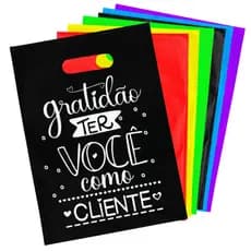 Kit 200 Sacolas Plásticas 30x40 Estampada Personalizada Gratidão Alça Vazada