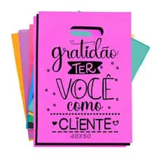 Kit 200 Sacolas Plástica 40x50 Personalizada Estampa Gratidão Ter Voce
