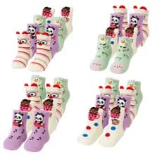 12, 6 ou 3 Pares Meia Infantil Menina Feminina Estampas Alegre Animalzinho com Orelhinha