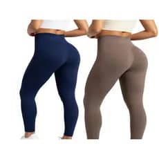 Kit calça 2 Leggins Canelada de Cintura Alta Feminina Fitness Zero Transparencia e Confortavel