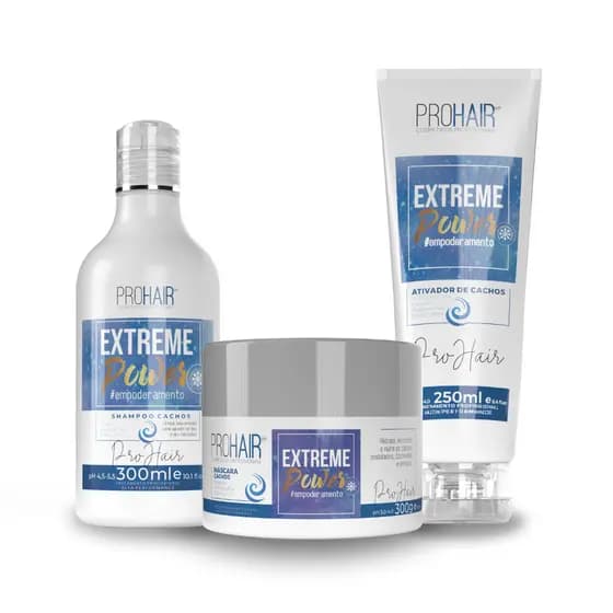 Kit Cabelo Cacheado, Máscara e Ativador de Cachos Shampoo Extreme Power Prohair