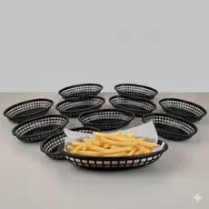 Kit Cestas Oval Plástico Resistente Lanche Fritas Porções Lanchonete Restaurante Festa 2309