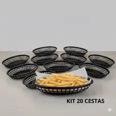 Kit 20 Cestas Oval Plástico Resistente Lanche Fritas Porções Lanchonete Restaurante Festa 2309