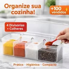 Porta Temperos Quatro Divisórias Com Quatro Colheres Transparente Com Tampa Organizador 3379
