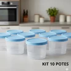 Kit 10 Potes Plástico Com Tampa Rosca Ótima Vedação 360ml Freezer Microondas Cores Sortidas 2057