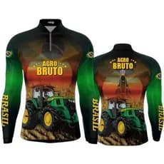 Camisa Camiseta Blusa Camping Agro proteção UV BRASIL C/ Bolsa  Manga Longa Dry Fit Personalizada