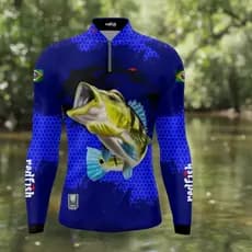 Camisa Camiseta Blusa de Pesca Camping Proteção UV Tucunaré Azul