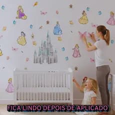 KIT CARTELA ADESIVO PERSONALIZADO PAPEL DE PAREDE PRINCESAS
