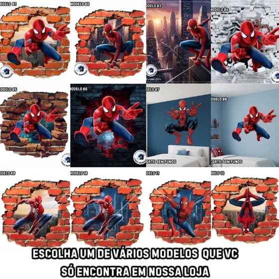 ADESIVO DE  PAREDE 3D HOMEM ARANHA  3D-  50x50 CM- VÁRIOS MODELOS