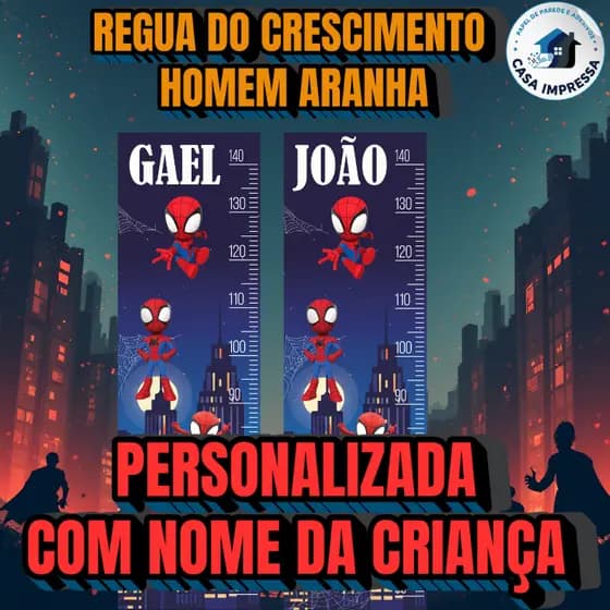 RÉGUA DO CRESIMENTO HOMEM ARANHA - PAPEL DE PAREDE ADESIVO PERSONALIZADO