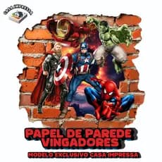 PAPEL DE PAREDE PERSONALIZADO ADESIVO VINGADORES - HOMEM ARANHA, HOMEM DE FERRO - HUCK