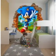 PAPEL DE PAREDE ADESIVO SONIC 3D INFANTIL PERSONALIZADO - DECORAÇÃO QUARTO MENINO