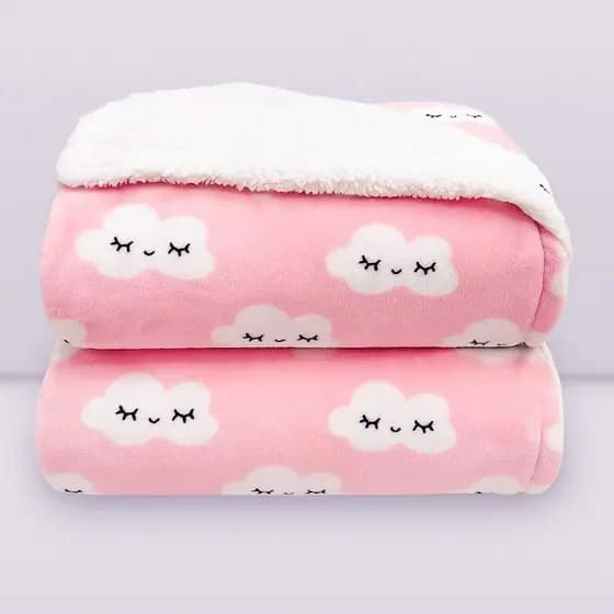 Manta Coberdrom Dupla Face Nenem com Sherpa Carneirinho Cores Lisas e Estampadas