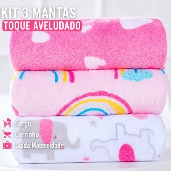 KIT 3 MANTA de bebê Cobertor do Bebe Mantinha Microfibra estampada para Kit maternidade